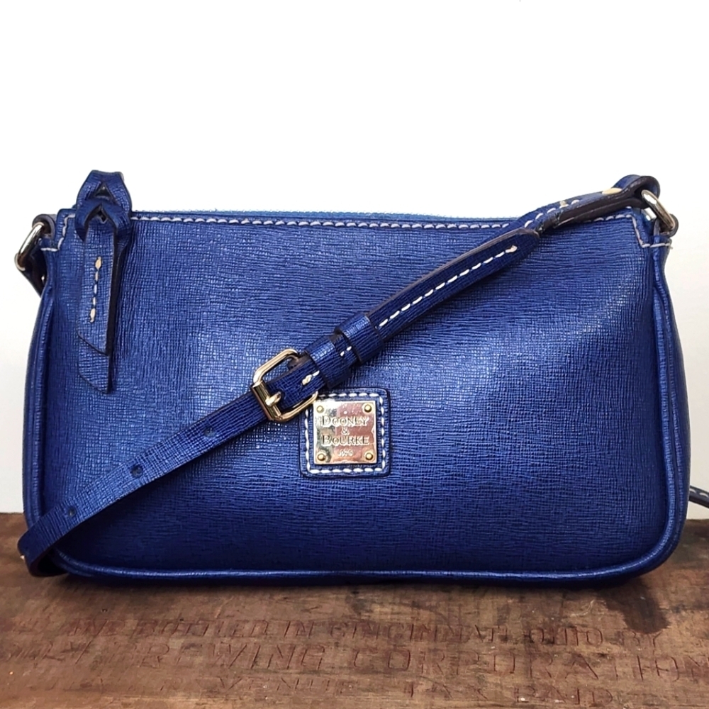 Dooney & Bourke Saffiano Leather Lexi Crossbody Bag in Navy Blue Red Lining Mini